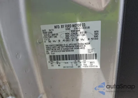 2011 Ford F-150 Xlt z USA, uszkodzony, nr VIN 1FTFX1CF5BFB58359